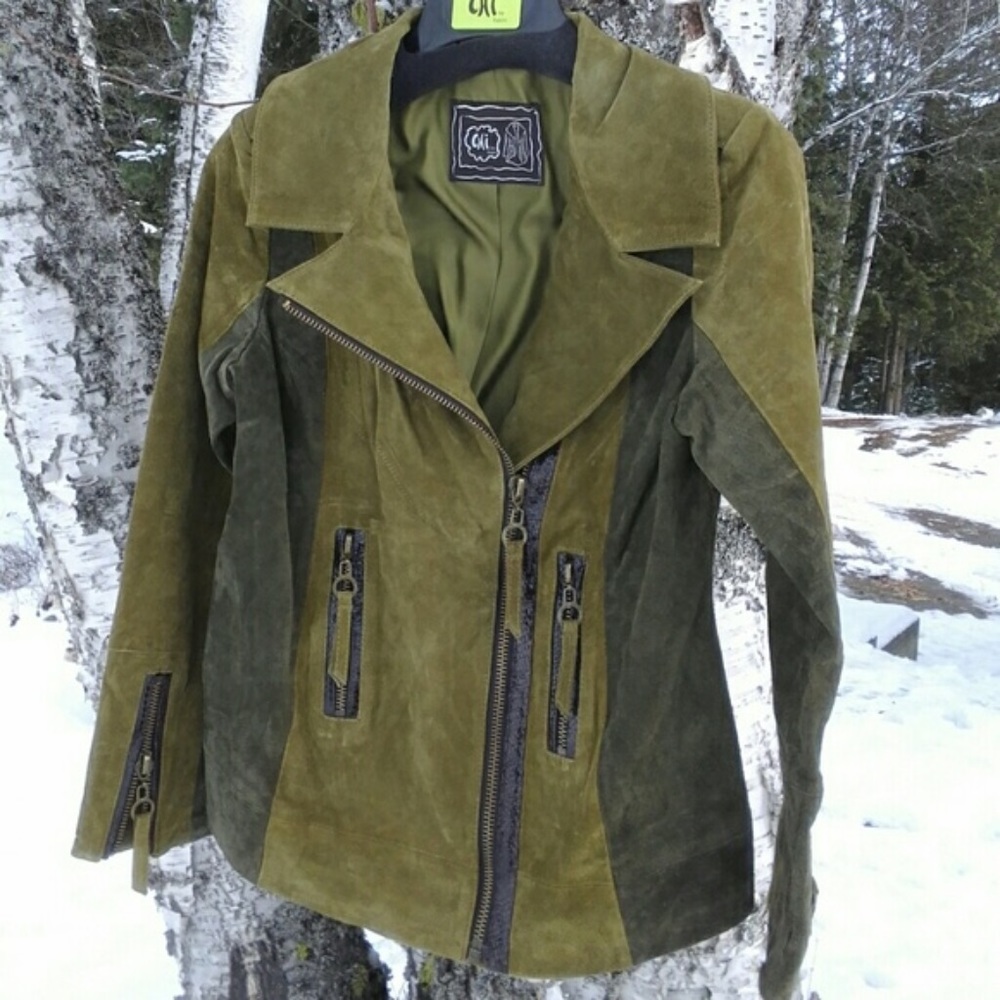 CHI leather jacket with faux fur detachable collar